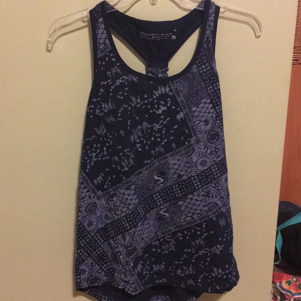 Blue gathered racer back tank top